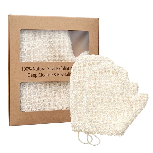 Dual Sided Natural Agave Plant Fiber Bath Mitts Dead Skin Removal Body Back Scrub Sisal Shower Glove