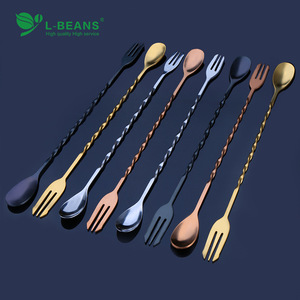 Stainless Steel <b>Cocktail</b> <b>Stirrer</b> 24.5cm Mirror Polished Solid Color Spoon Fork Set For Bubble Tea - Product Image 2