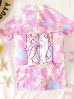 Maillot de bain pour enfants, imprimé mignon de licorne de dessin animé, maillot de bain une pièce à fermeture éclair pour filles, jeu d'eau