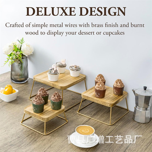 Exhibidor de Postres de Madera, Cuadrado, Color Quemado, Duradero, Decoraciones para Mesa de Boda o Fiesta - Product Image 2