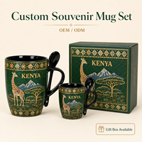 Souvenir touristique d'Afrique, Kenya, ensemble de tasses en céramique modernes, compatibles micro-ondes et lave-vaisselle, tasse à café, cuillère, personnalisation OEM ODM, vente en gros
