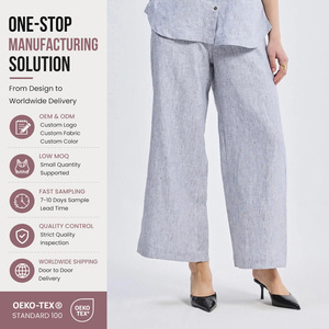 <span class=keywords><strong>Pantalon</strong></span> large en lin 100% avec poches latérales pour femme, vente en gros, cordon de serrage à l'avant - Product Image 1