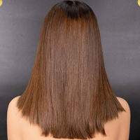 Wig Bob Pendek 2x6 Lace Closure Coklat dengan Ujung Gelap, Rambut Asli Cina 200% Density, Lurus Alami untuk Wanita Kulit Hitam