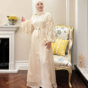 2022 नवीनतम अबाया ने डिजाइन किया है अरमान तुर्कीश दुबाई फैंसी कपड़े मुस्लिम महिला शिनी ऑर्गेंजा साटन रेशम के सामने खुला बाया - Product Image 4