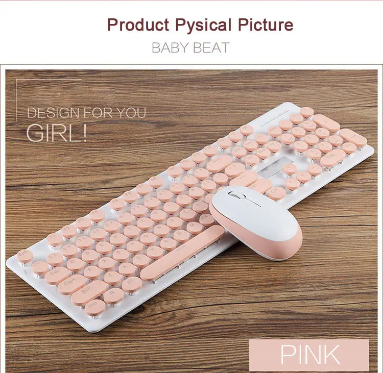 Pink Round 2.4g Sem Fio Teclado Y Mouse Notebook Para PC Laptop Teclados Optical Punk Wireless Keyboard and Mouse Combos Kit Set