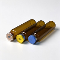 Flacon en verre borosilicate tubulaire ambré avec bouchon en caoutchouc et capuchon à clapet en aluminium, vide, pour injection pharmaceutique, liquide oral, cosmétique