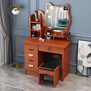 Meuble de chambre d'hôtel : Coiffeuse élégante en bois rose et blanc avec rangement pour maquillage et accessoires, idéale pour chambre à coucher (nouveau modèle) - Product Image 2