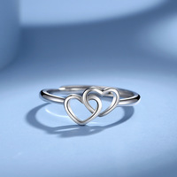 En gros Simple Mode 925 Sterling Argent Double Coeur D'amour Femmes Bijoux Anneau
