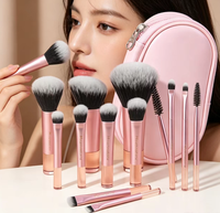 Ensemble de pinceaux de maquillage de voyage miniatures portables avec 10 poignées en cristal, poils synthétiques, logo personnalisé, pour sac à outils cosmétiques