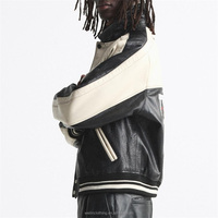 Blouson bombardier deux tons Letterman noir blanc avec impression de logo personnalisé veste en cuir pour homme