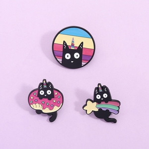 Coloré arc-en-ciel licorne météore beignet chat émail broches chat noir fierté broches revers Badges Animal cadeau pour amoureux amis - Product Image 1