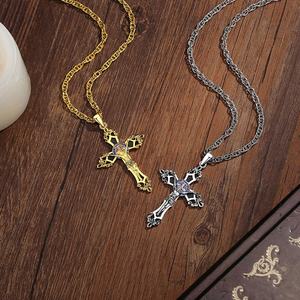 Collar con Colgante de <span class=keywords><strong>Cruz</strong></span> Crucifijo de Cobre Chapado <span class=keywords><strong>en</strong></span> Oro de 18K con Incrustaciones de Obsidiana y Esmalte Rojo y Azul, Joyería Religiosa Católica al por Mayor - Product Image 4