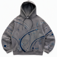 Sweat-shirt à capuche graphique topographique abstrait original, gris froid, style streetwear, pour la vente en gros et les vêtements personnalisés