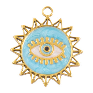 Pendentif en acier inoxydable motif œil bleu et blanc, breloque soleil, accessoire de fabrication de bijoux DIY pour colliers et bracelets - Product Image 5