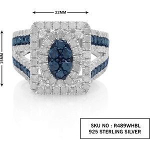 Ornaatis – bague de cocktail rectangulaire en diamant blanc et bleu, coupe ronde 2.09 Cttw, en argent sterling 925, taille 8, bijoux de fête pour femmes - Product Image 2