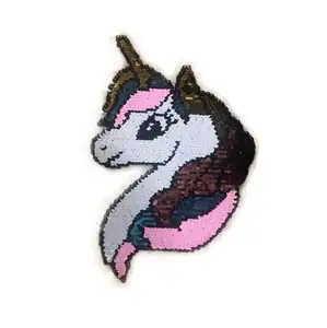 Wholesale Factory Embroidery Reversible Sequins Unicorn Custom Embroidery Patch