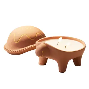 OEM wholesale art home decor caly canned candles terracotta animal shape jar filled candle turtle jar candles with lid