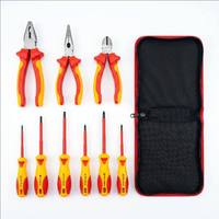 Kit d'outils isolés pour électricien VDE 1000V en acier au chrome-vanadium, comprenant des pinces coupantes diagonales de 8 pouces, des pinces à bec effilé de 6 pouces et un jeu de tournevis.