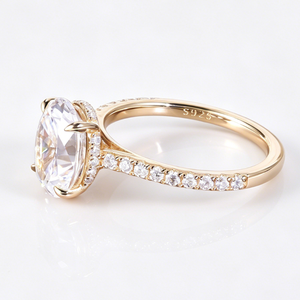 Anello da Donna in Argento Placcato Oro con Moissanite Ovale Classico Iced Out da 1, 2, 3, 5 carati - Gioielli con Diamanti Moissanite - Product Image 2