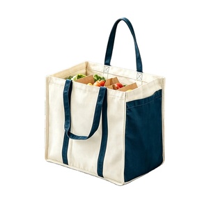Custom Logo Heavy Duty Cotton Canvas Grocery <b>Tote</b> <b>Bag</b> Side <b>Pockets</b> Reusable Large Utility <b>Bag</b> for Women Shopping Gift - Product Image 1
