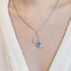 Collier pendentif en argent pur S925 avec goutte d'eau bleue, saphir en forme de larme, réglable, petit, frais, doux, collier claviculaire, collier tendance - Product Image 4