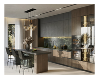 Armoire de cuisine murale en bois avec porte en verre italien de luxe avec évier