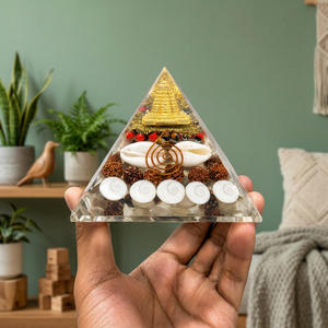 Pyramide d'orgonite en résine naturelle |   Générateur d'énergie de guérison Reiki sculpté |   Pyramide des chakras Feng Shui |   Maison de méditation artisanale - Product Image 1