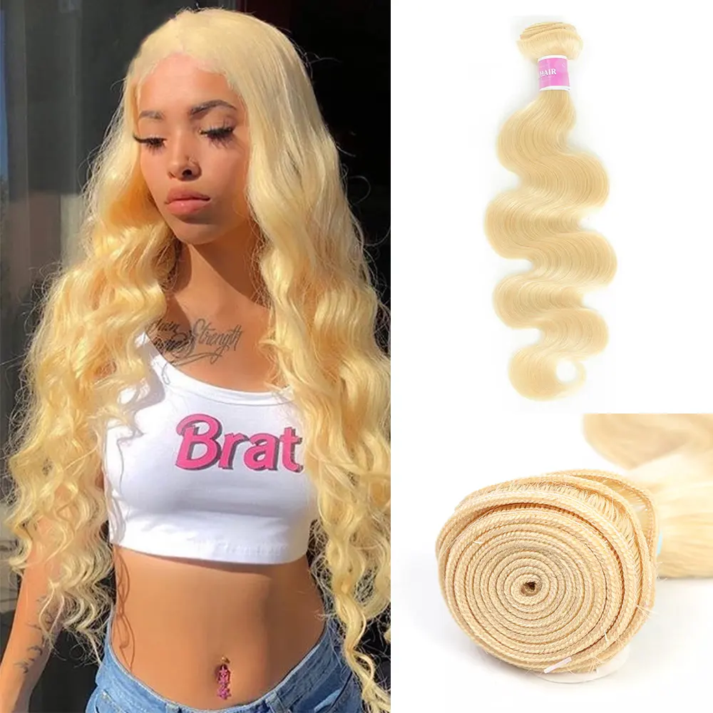 Wholesale Price 10A 12A Grade 613 Blonde Cuticle Aligned Human Hair Bundles Virgin Brazilian Body Wave Hair Weave Extensions
