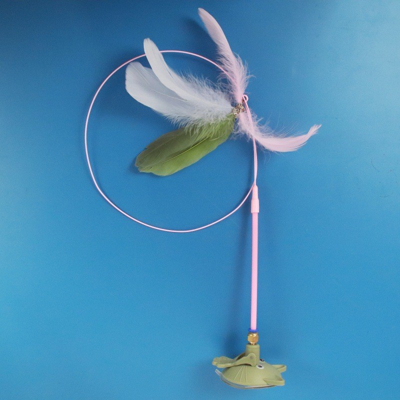 Green Cat Face Suction Cup Cat Toy (Feathers Random)
