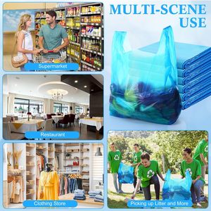 ถุงช้อปปิ้งพลาสติกย่อยสลายได้แบบมีหูหิ้วหนาสำหรับธุรกิจค้าปลีก ร้านขายของชำ ซูเปอร์มาร์เก็ต ร้านอาหาร (สีฟ้า) - Product Image 3