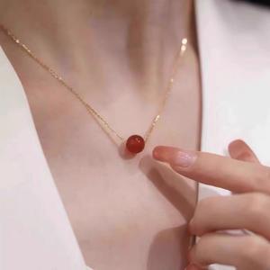 Opening Ceremony 925 Silver 18K <b>Gold</b> Plated Sweet Red Agate Pendant Necklace Versatile <b>White</b> Collar <b>Chain</b> <b>for</b> Fashionable <b>Women</b> - Product Image 1