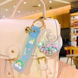 Colgante de botella de arena movediza de corazón femenino, cuentas de burbujas coloridas llenas de aceite con llavero de conejo de Luna estrella hecho de plástico Acrílico - Product Image 4