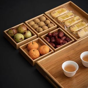Bamboo <b>Tea</b> <b>Tray</b> Set With Snacks And Dried Fruit For Indoor Use 7 Piece Wooden Serving <b>Trays</b> - Product Image 5