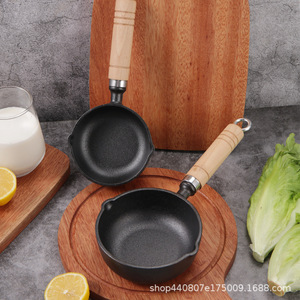 <b>Cast</b> Iron Mini Fry <b>Pan</b> 11 Cm Nonstick Round For Home Cooking Pancake Egg <b>Pan</b> With Wooden Handle - Product Image 4