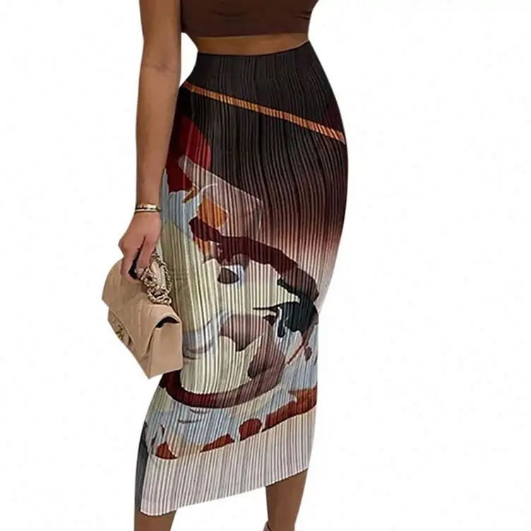 最新の2022年春ファッションプリントスカート柄成熟した女性ペンシルスカート女性ミディ丈スカート