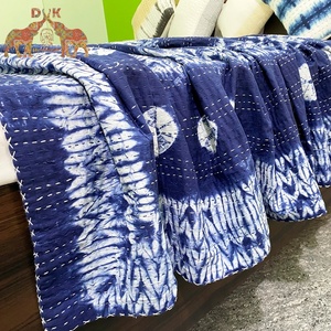 Handmade Cotton Kantha Hotel <b>Bedcover</b> Quilt Tie Dye Bedspread with Printed Pattern for Home Use - Product Image 3