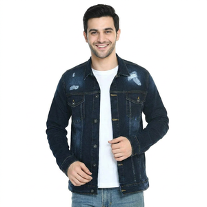 High Quality Oversized Denim <b>Jacket</b> Stand Collar Windproof Custom Printed Front Logo Streetwear for Autumn Outdoors - Product Image 1