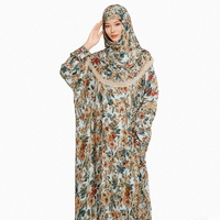 Abaya musulmane grande taille respirante en rayonne pour femmes du Moyen-Orient 2025, avec hijab en dentelle et robe de prière africaine à motif floral