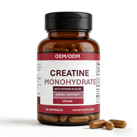 Capsules de créatine monohydrate à marque privée OEM/ODM, vitamines B12 et B6, 60 capsules végétaliennes pour adultes, complément énergétique, 2 capsules par portion