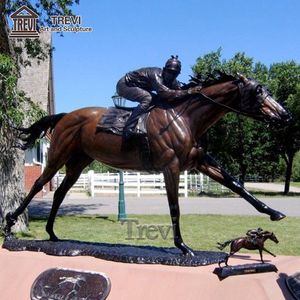 Estatua de Bronce de Caballo y Niño, Decoración de Jardín de Metal, Escultura Fundida de Jugador de Polo a Caballo - Product Image 3