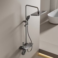 Ensemble de douche mural gris de luxe moderne avec 4 fonctions, système de douche à jet doux, robinet de bain carré effet pluie pour hôtel et villa