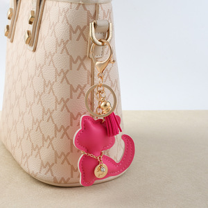 Portachiavi a Forma di <span class=keywords><strong>Gatto</strong></span> Kawaii per Zaino e Cinturino del Telefono, Anello Portachiavi in Pelle PU Arancione con Nappa, Regalo alla Moda per Ragazze - Product Image 3