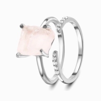 Ensemble de bagues en argent sterling 925 avec quartz rose naturel, bagues en argent 925 pour femmes, bagues en pierre brute, bagues de fiançailles et de mariage