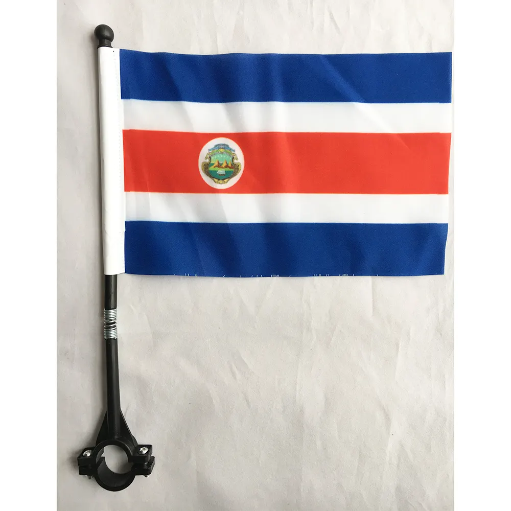 Custom Afdrukken Fiets Vlag Nationale Vlag Polyester Stuur Costa Rica Vlag Voor Outdoor Fietsen Decoratie