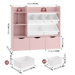 Estantería rosa para niños con 6 contenedores de almacenamiento, organizadores de juguetes multiusos, estantería con <span class=keywords><strong>3</strong></span> cajones para dormitorio, guardería, sala de juegos - Product Image 6