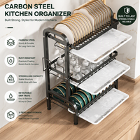 Égouttoir à vaisselle multifonctionnel en acier au carbone pour évier, support de rangement intégré en métal pour la maison