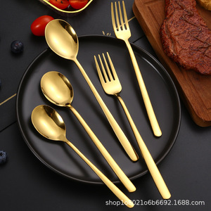 304 Stainless Steel Korean Style Spoon And Fork Long Handle Coffee Stirring <b>Dessert</b> Household Durable Dinnerware Set - Product Image 4