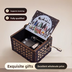 Caja de música de madera con manivela, temática navideña, decoración de caja de música de Feliz Navidad bien elaborada para hogares, dormitorios, salas de estar y habitaciones - Product Image 2