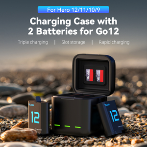 Accesorios Telesin para Cámaras GoPro <span class=keywords><strong>Hero</strong></span> 12 11 10 <span class=keywords><strong>9</strong></span>, Caja de Carga Portátil con 3 Ranuras y 2 Baterías - Product Image 2