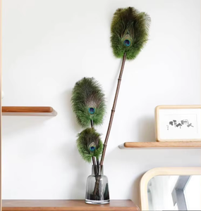 <span class=keywords><strong>Plumeau</strong></span> en bambou naturel avec plumes de paon d'autruche Brosse douce de style rétro pour le nettoyage ménager Lavable et délicat - Product Image 3